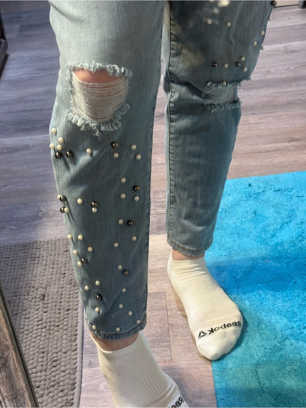 Lane Bryant Light Blue Beaded Distressed Cropped Jeans